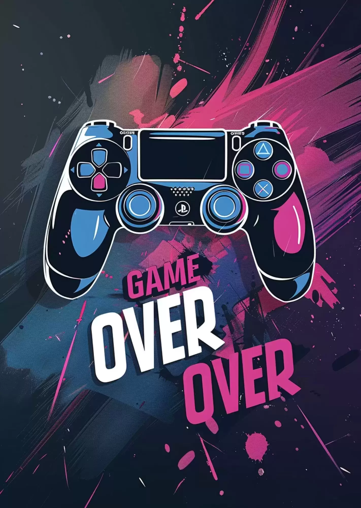 Gaming Aesthetic Mega Poster| A4 Size | Futuristic, Cyberpunk & Motivational Gamer Wall Art - Game Over Neon Controller Poster A4 | Bold Gaming Typography Wall Art