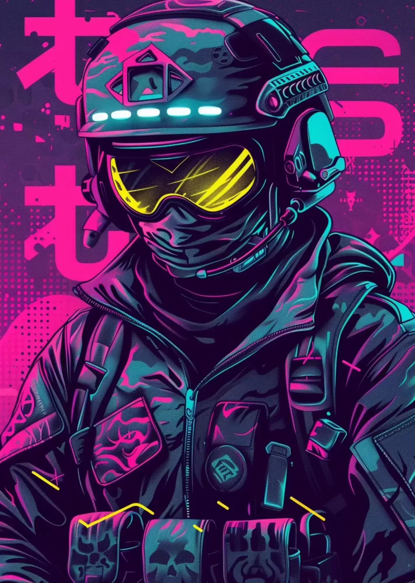 Gaming Aesthetic Mega Poster| A4 Size | Futuristic, Cyberpunk & Motivational Gamer Wall Art - Cyberpunk Elite Soldier Poster A4 | Neon Futuristic Gaming Wall Art
