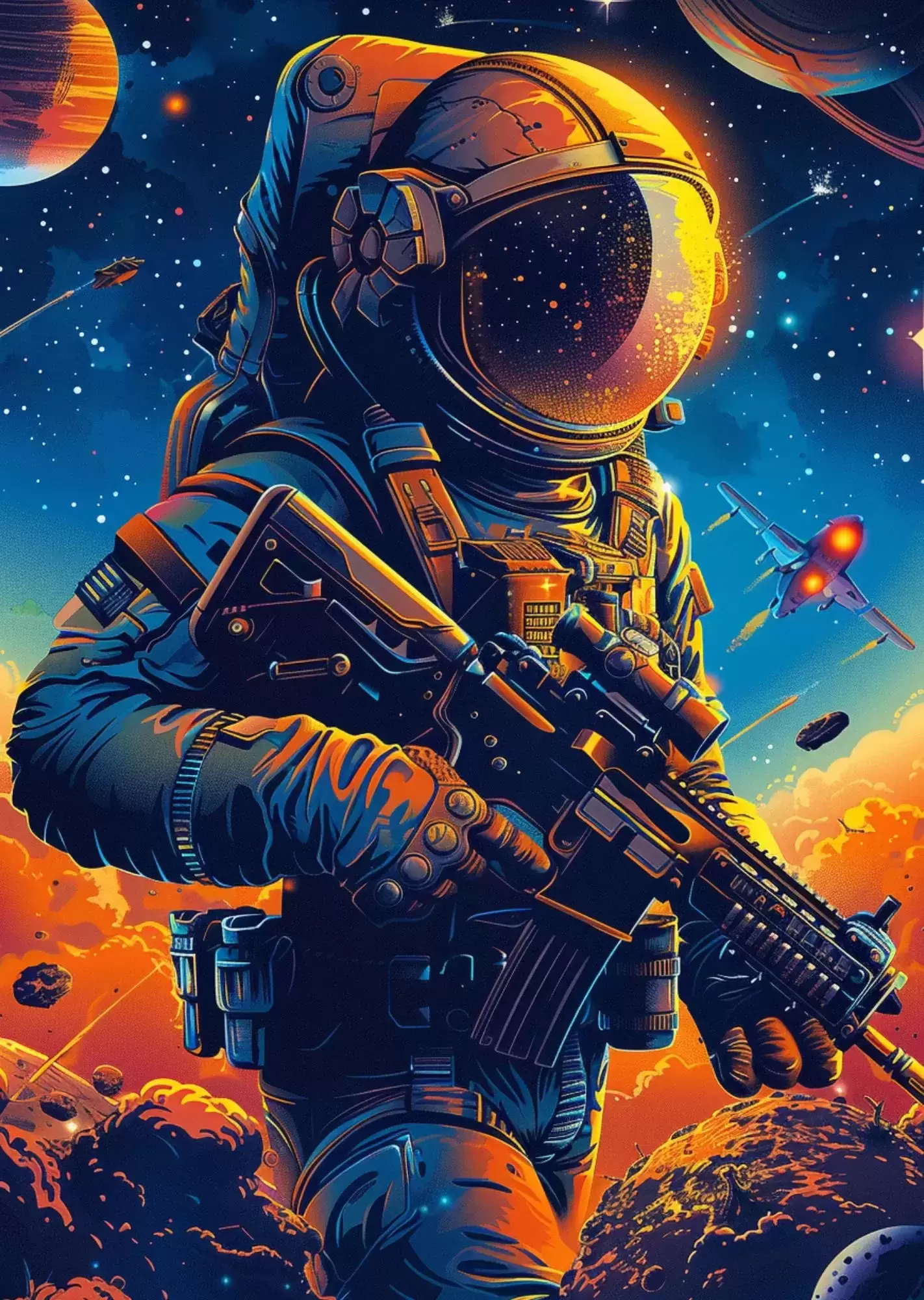Gaming Aesthetic Mega Poster| A4 Size | Futuristic, Cyberpunk & Motivational Gamer Wall Art - Cosmic Space Commando Poster A4 | Futuristic Astronaut Soldier Sci-Fi Wall Art