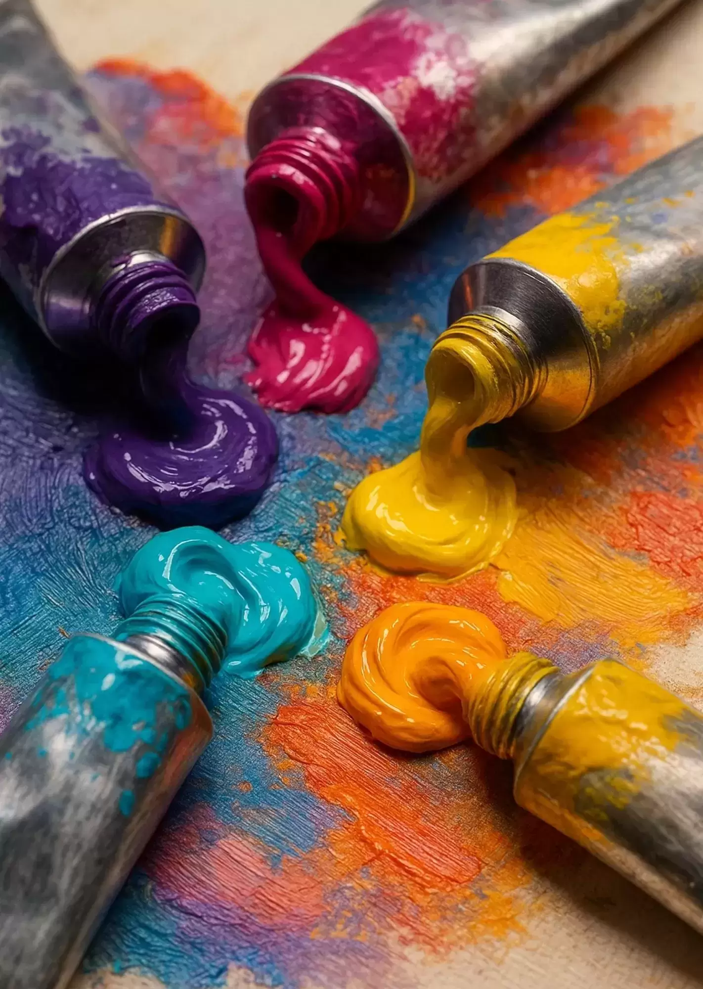 Vibrant Multicolor Aesthetic Wall Art | A4 Size | Modern Colourful Decorative Posters - Artist Paint Tubes Poster A4 | Colour Splash Creative Studio Wall Art