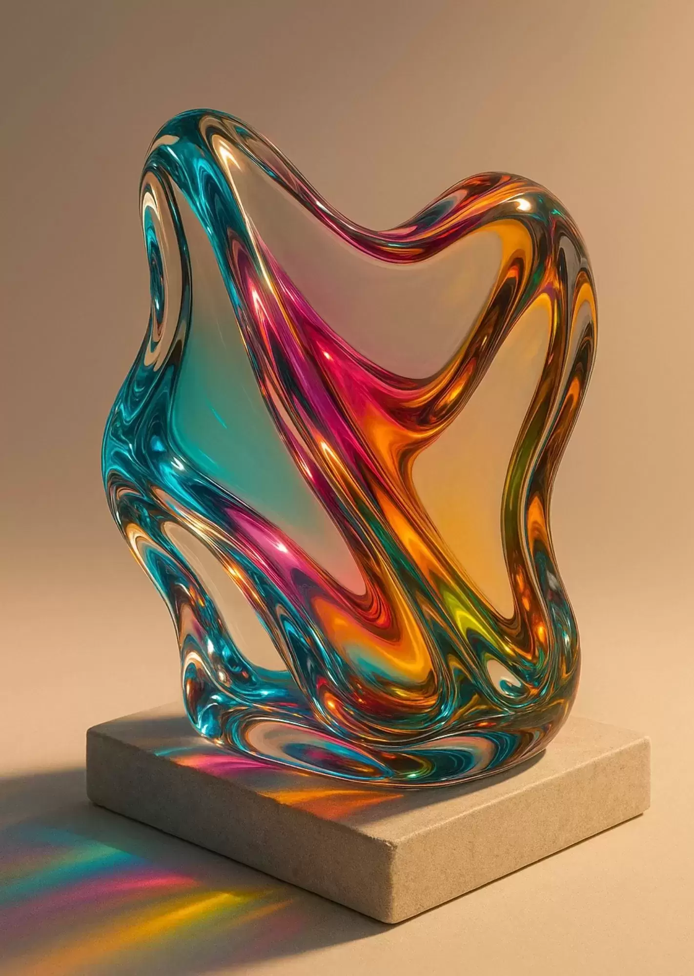 Vibrant Multicolor Aesthetic Wall Art | A4 Size | Modern Colourful Decorative Posters - Rainbow Fluid Glass Sculpture Poster A4 | Modern Abstract Colour Art