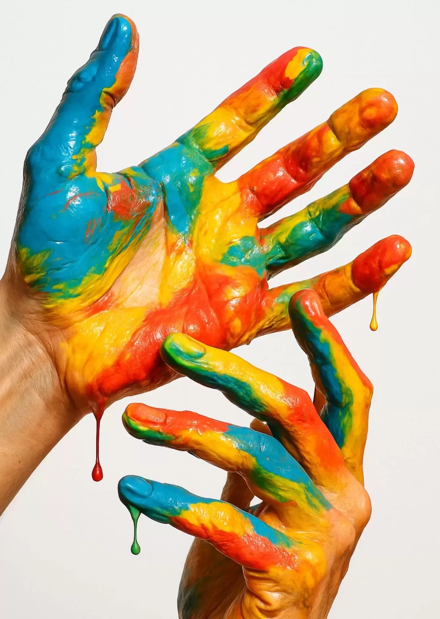 Vibrant Multicolor Aesthetic Wall Art | A4 Size | Modern Colourful Decorative Posters - Colour Splash Painted Hands Poster A4 | Creative Expression Wall Art