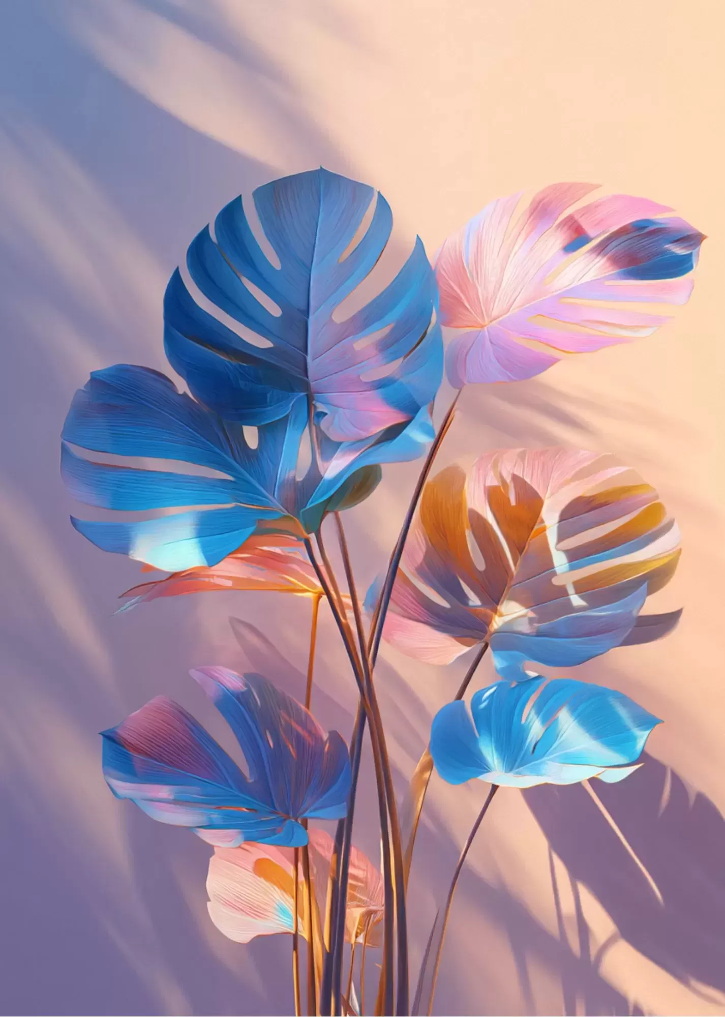 A5 Blue Aesthetic Botanical Leaves Poster – Modern Nature Wall Art - A5 Blue Aesthetic Modern Botanical Poster – Artistic Leaf Composition