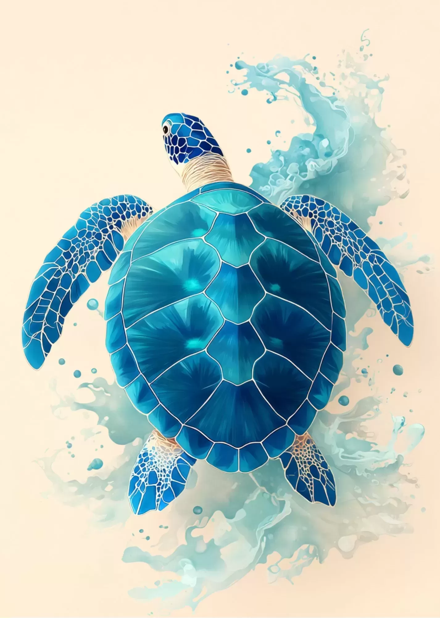A5 Blue Aesthetic Botanical Leaves Poster – Modern Nature Wall Art - A5 Blue Aesthetic Sea Turtle Poster – Coastal Minimal Art Print