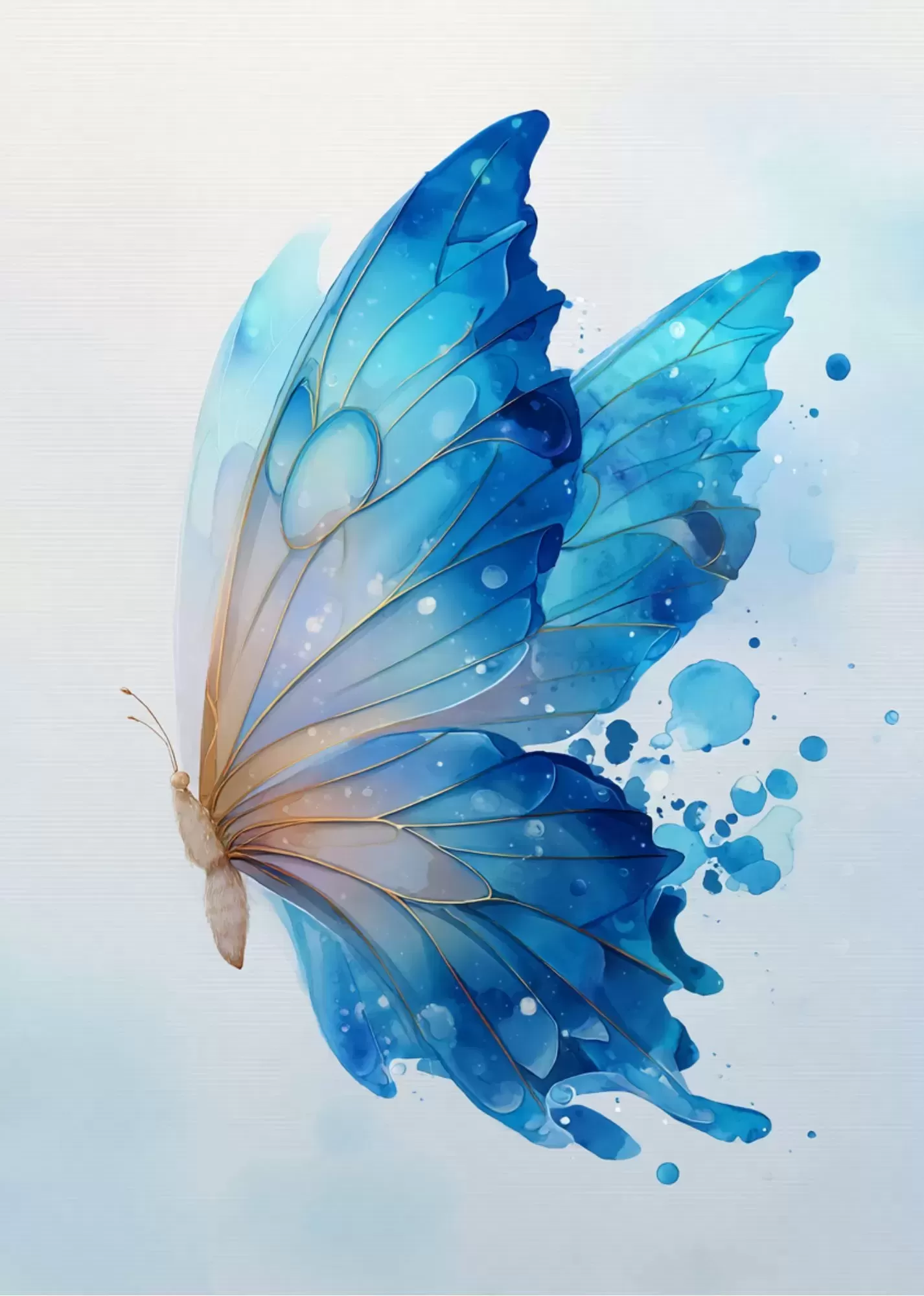 A5 Blue Aesthetic Botanical Leaves Poster – Modern Nature Wall Art - A5 Blue Aesthetic Butterfly Poster – Soft Watercolour Art Print