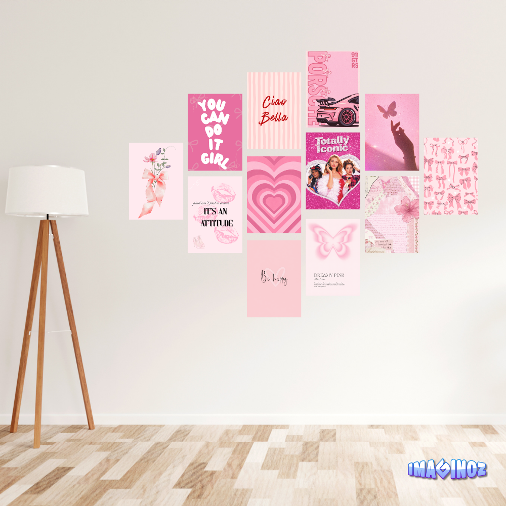 Imaginoz Pink Aesthetic Wall Art Poster Set (Pack of 12) – Cute & Trendy Prints image 2
