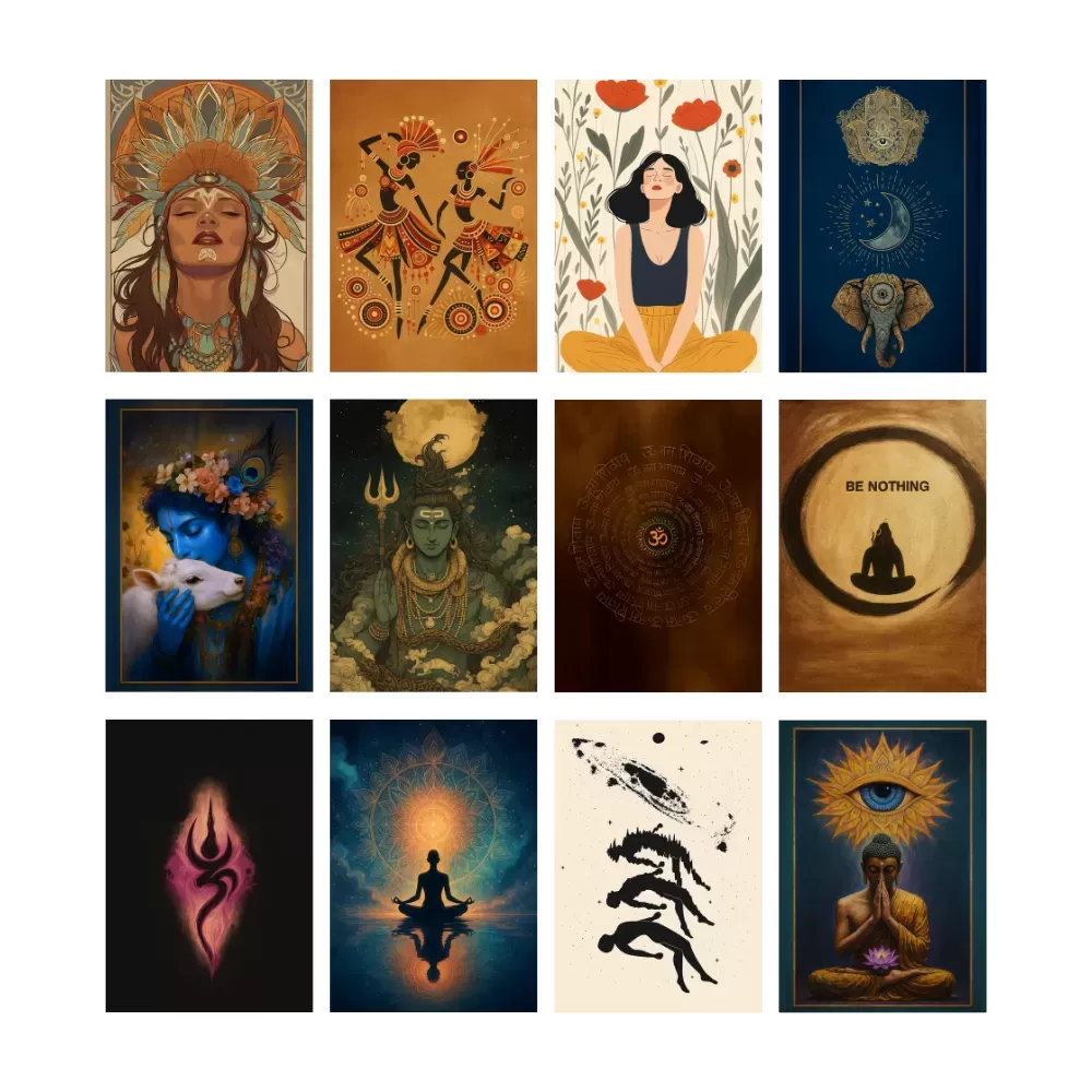 Imaginoz Spiritual Wall Art Poster Set (Pack of 12) – Premium Divine & Meditation Prints