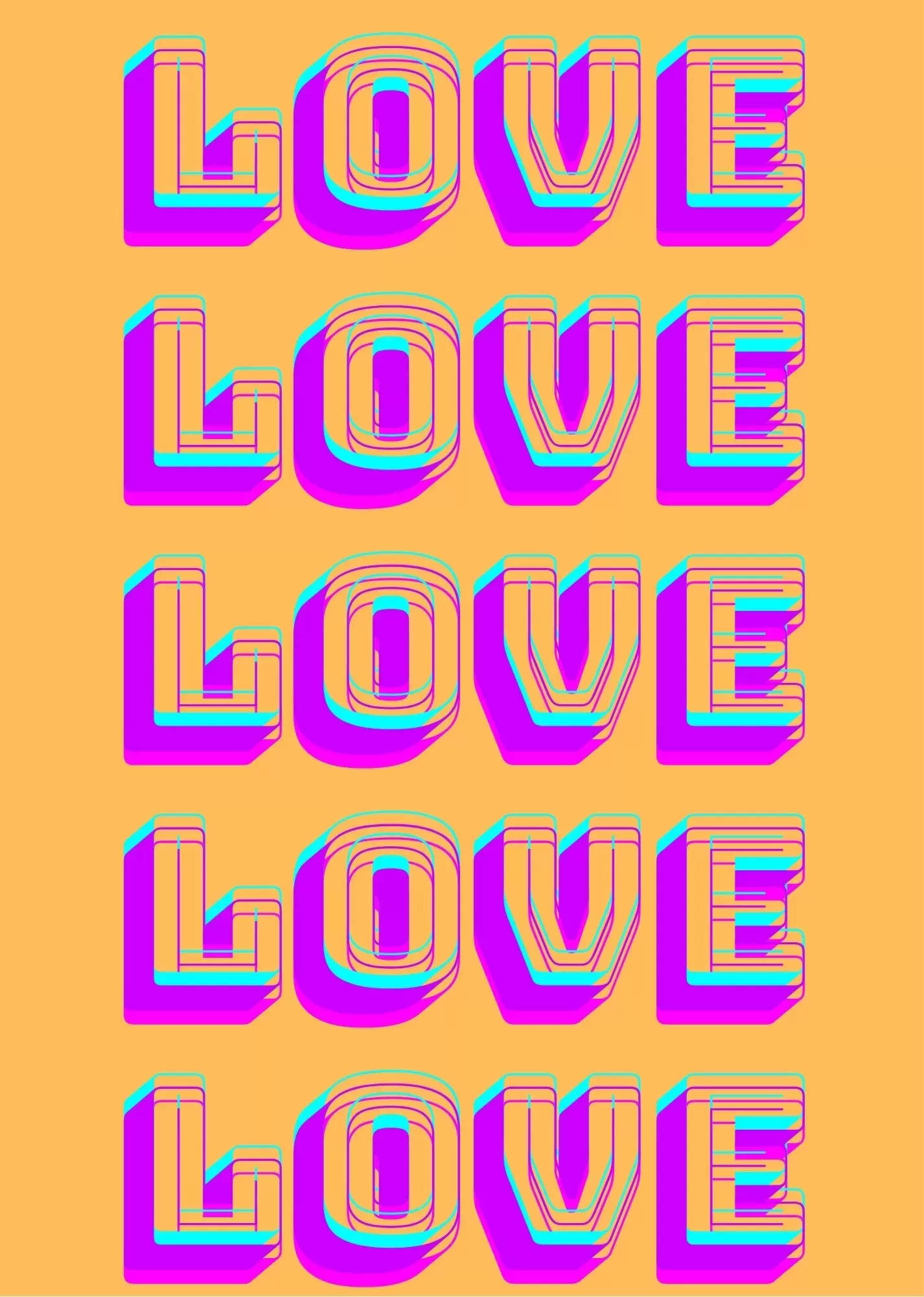 Love All We Need – Pink Typographic Wall Art - Love Pop Art – Colourful Repeated Typography Poster