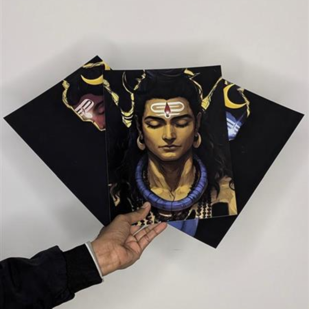 Mahadev Trikal Split Poster – Minimal Spiritual Wall Art (3-Panel Set) image 3