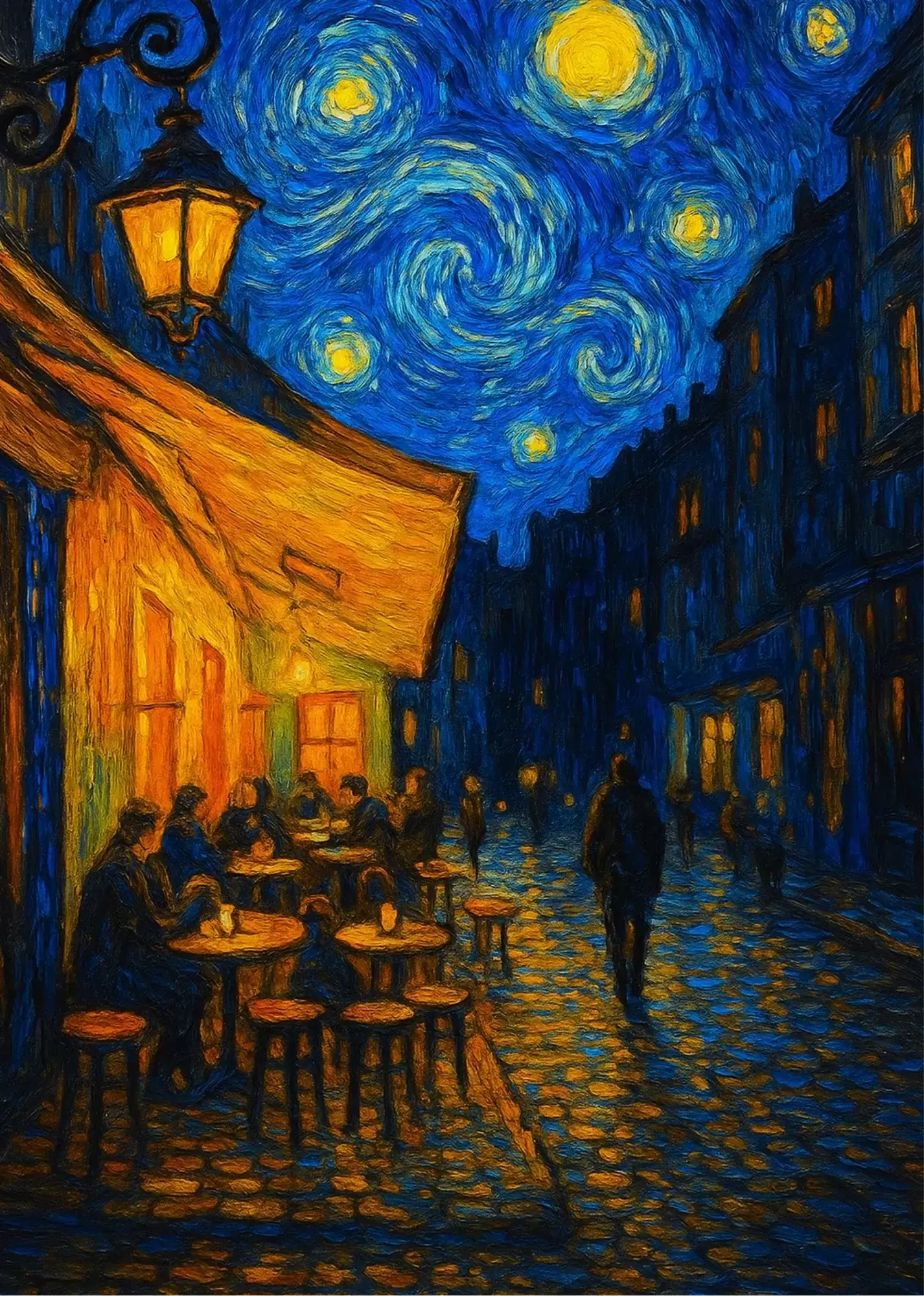Starry Night Window Dream A5 Blue Aesthetic Poster - Café Under the Starry Sky A5 Blue Aesthetic Poster