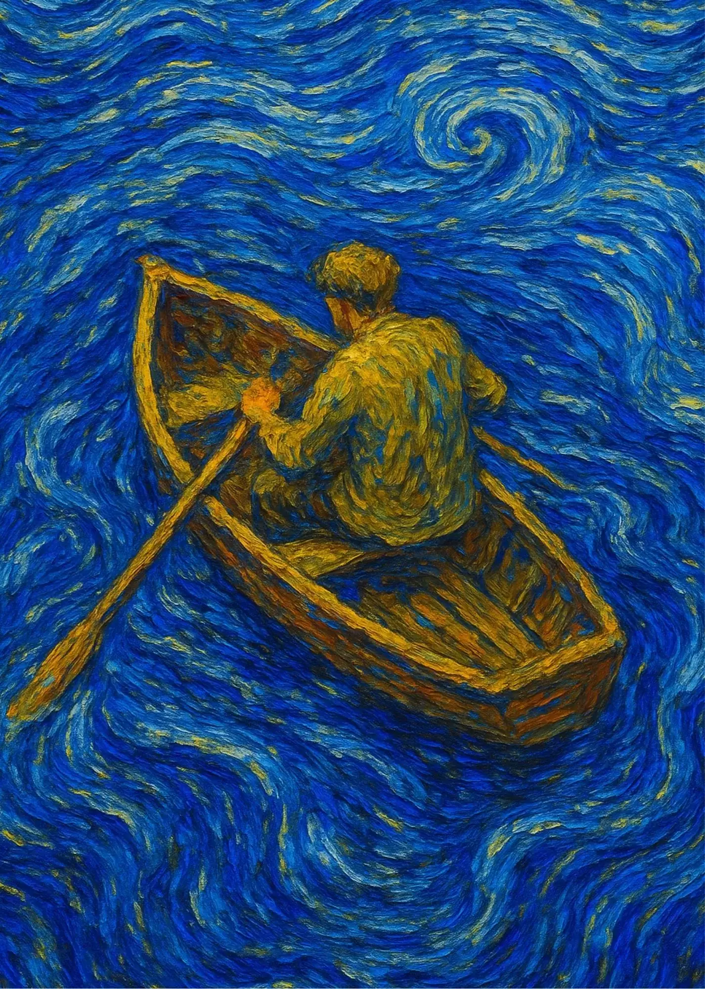 Starry Night Window Dream A5 Blue Aesthetic Poster - Lonely Boat on Starry Waters A5 Blue Aesthetic Poster