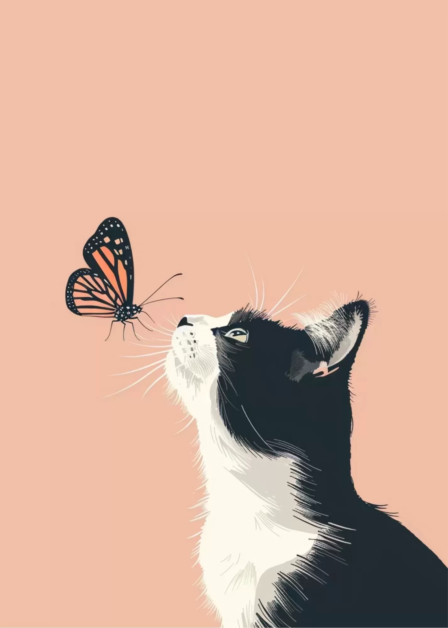 Vintage Newspaper Texture Collage Poster - Cat & Butterfly – Minimal Aesthetic Animal Poster