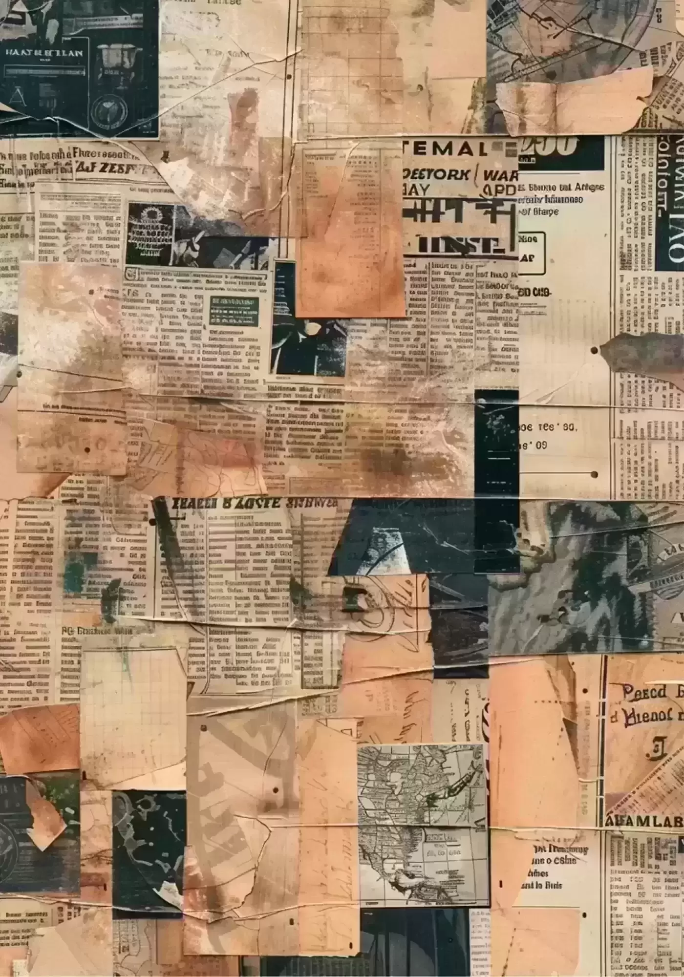 Vintage Newspaper Texture Collage Poster