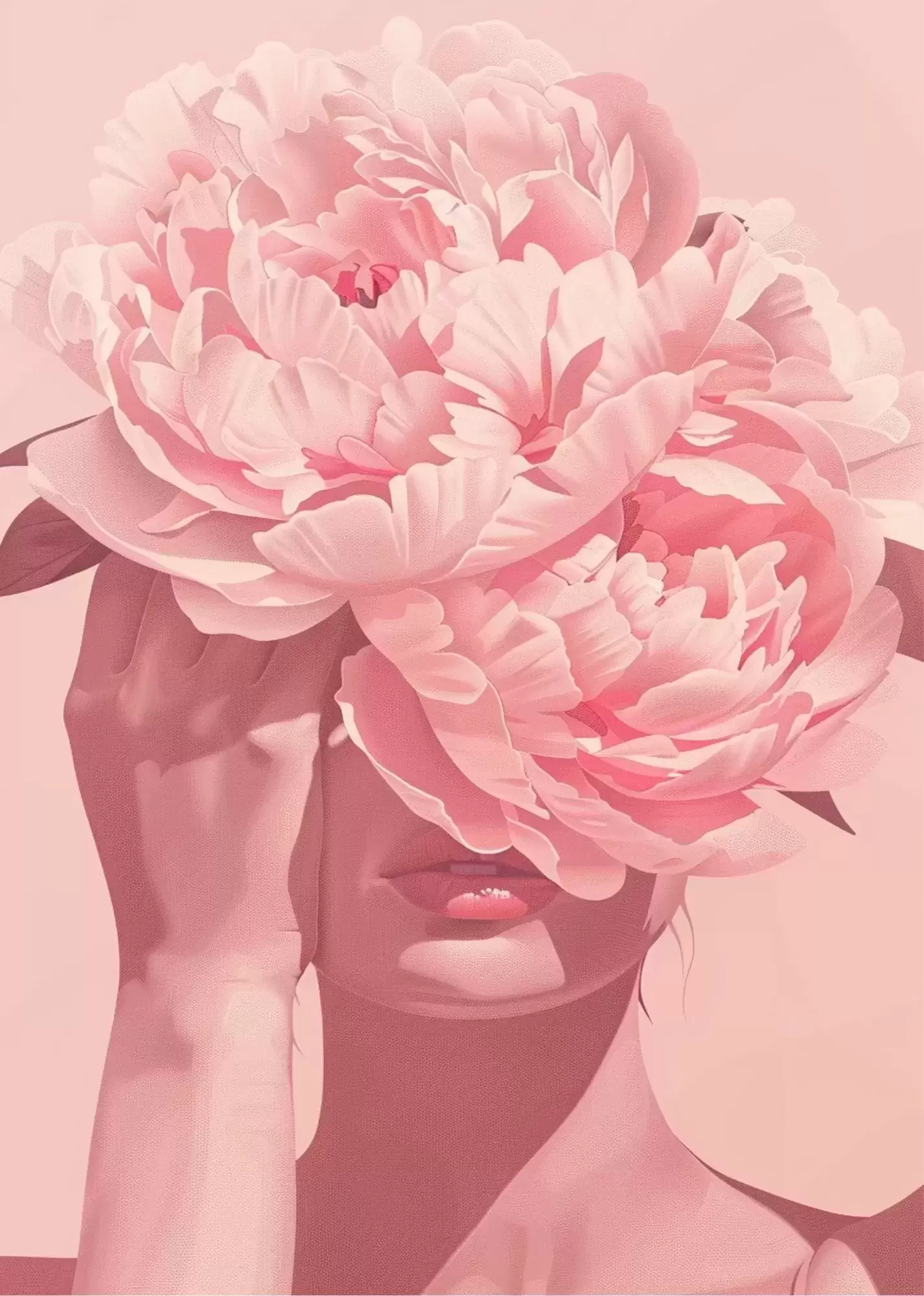Vintage Newspaper Texture Collage Poster - Floral Face – Soft Feminine Illustration Poster