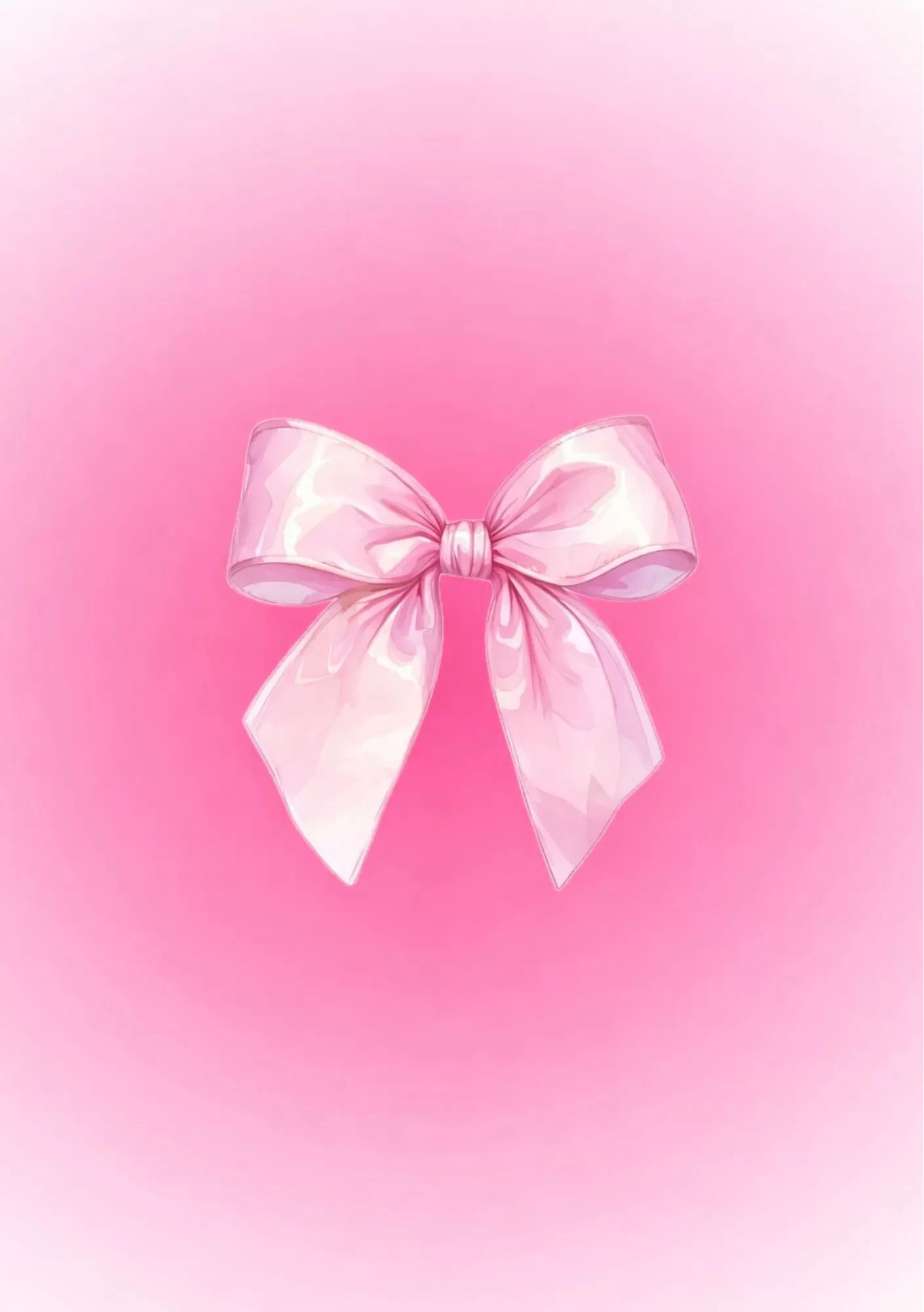 Watercolour Pink Flower with Soft Ribbon Aesthetic Art – A5 Poster - Minimal Glossy Pink Bow on Gradient Background – A5 Poster