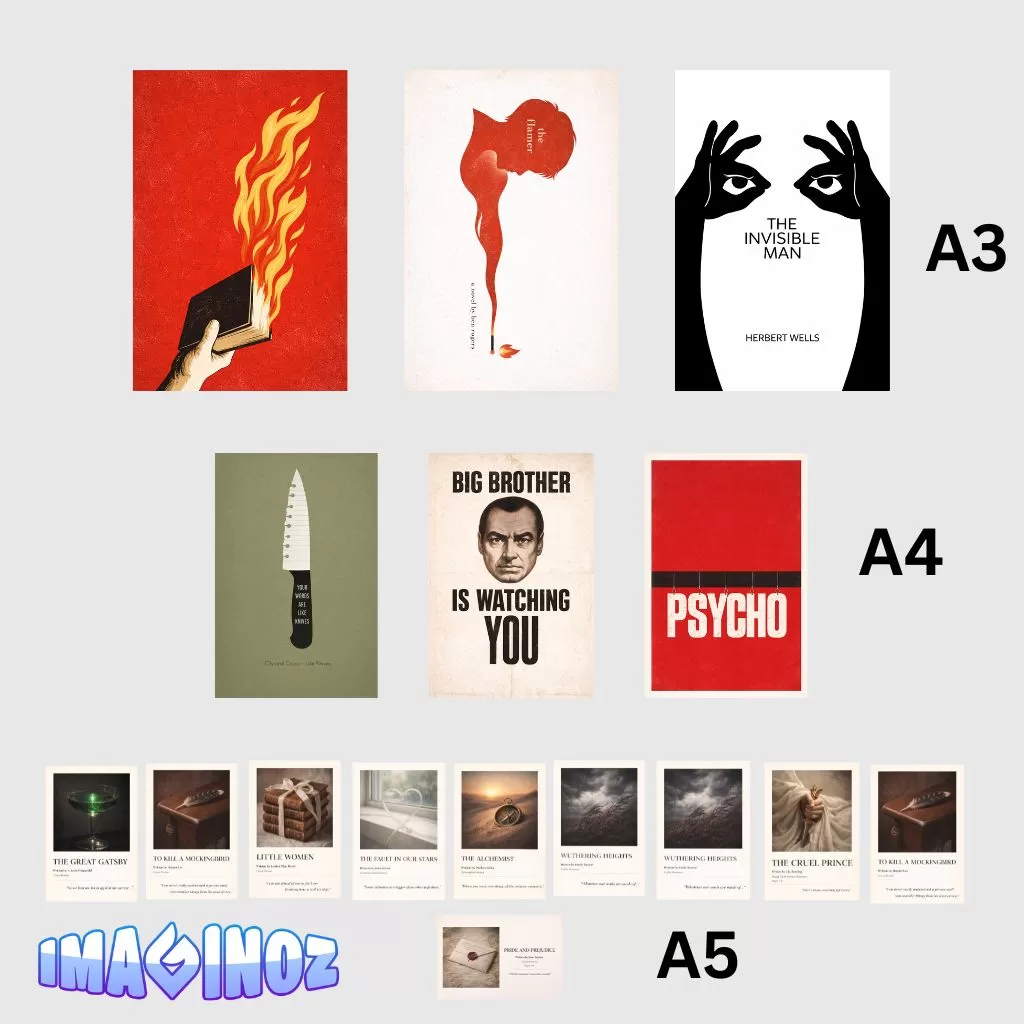 Imaginoz Classic Novel Aesthetic Wall Poster Set (16 Posters – A3, A4 & A5) | Dark Academia Room Decor | 350 GSM image 3