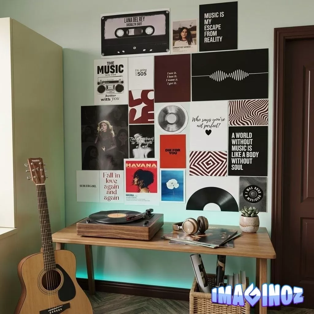 Imaginoz Music Aesthetic Wall Poster Set (A3, A4, A5) – Premium 350 GSM Glossy Paper | Indie & Minimal Room Decor | 22 Posters Pack image 2