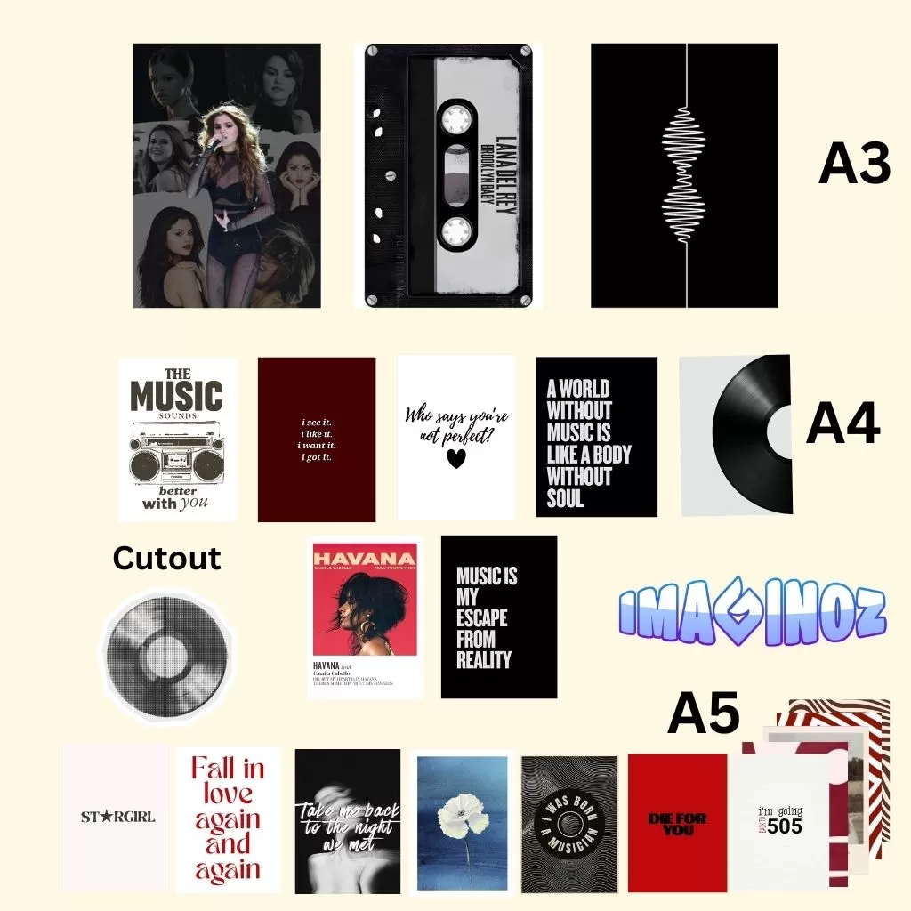 Imaginoz Music Aesthetic Wall Poster Set (A3, A4, A5) – Premium 350 GSM Glossy Paper | Indie & Minimal Room Decor | 22 Posters Pack image 4