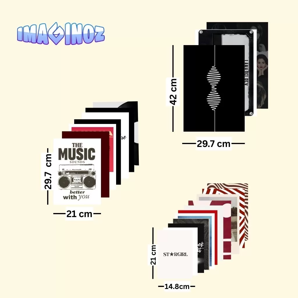 Imaginoz Music Aesthetic Wall Poster Set (A3, A4, A5) – Premium 350 GSM Glossy Paper | Indie & Minimal Room Decor | 22 Posters Pack image 5