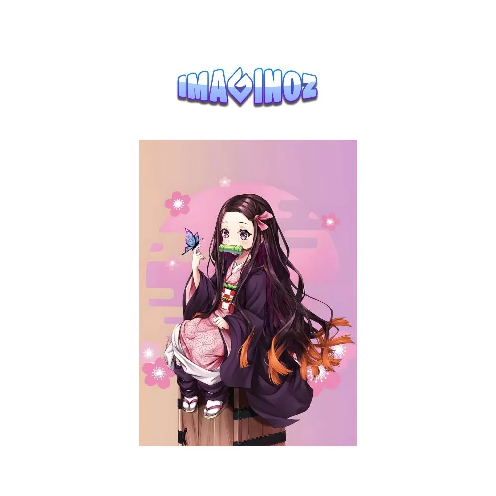 Nezuko Cute Aesthetic Anime Poster A4 Pink Floral Style