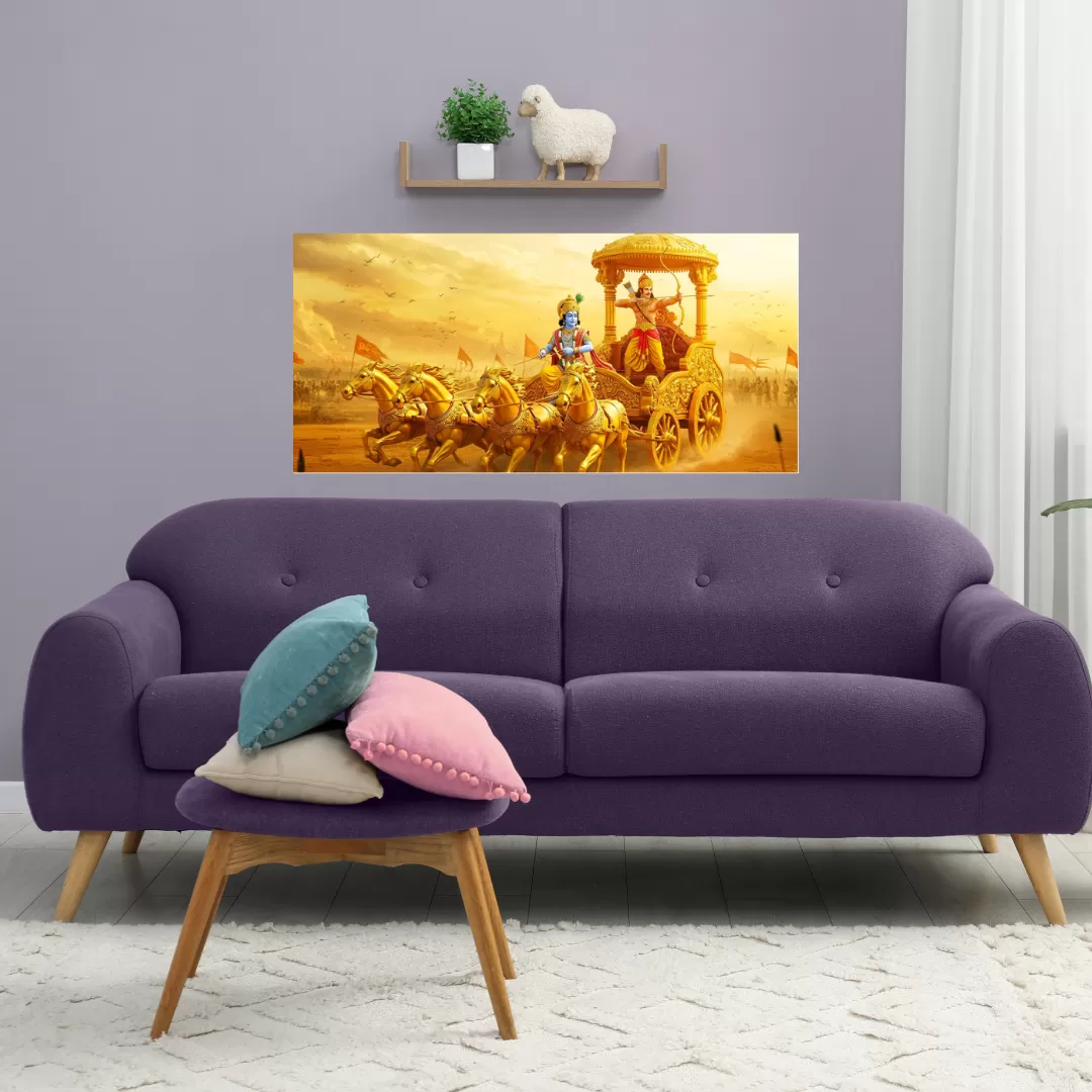Shri Krishna & Arjun Mahabharat Chariot Poster (12×25 Inch) — 350 GSM Laminated | Imaginoz image 2